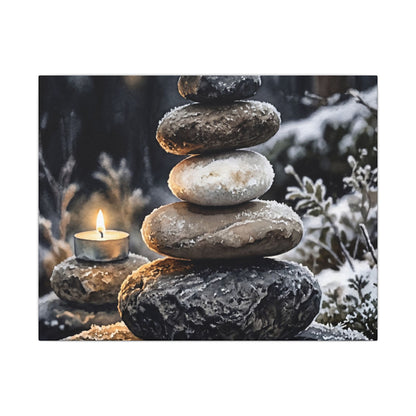 River Stones Canvas Art | Winter Japandi Watercolor Art