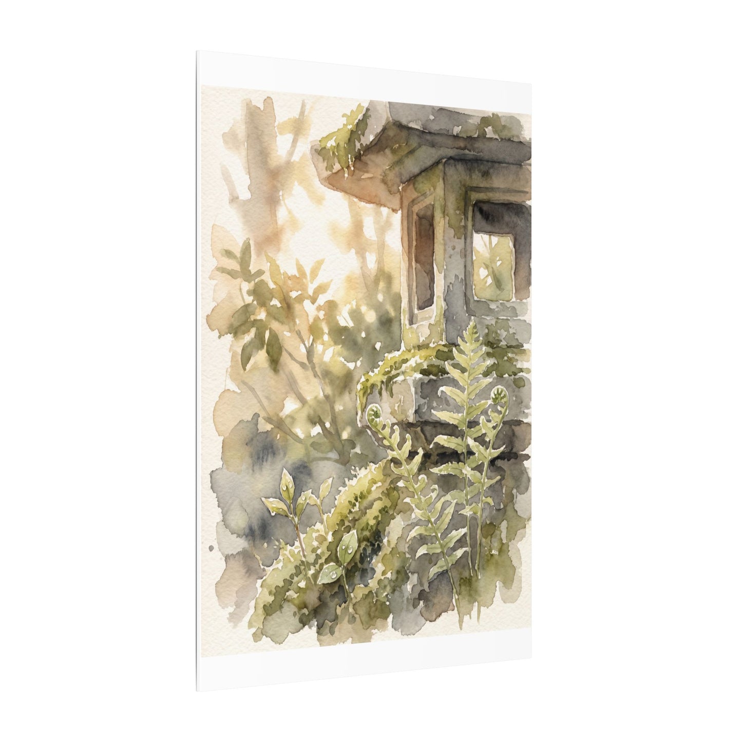 Earthy Stone Lantern Canvas Art - Watercolor Japandi