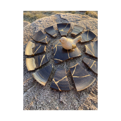 Kintsugi Broken Pottery in Golden Hour | Gold Repair Wall Art Print