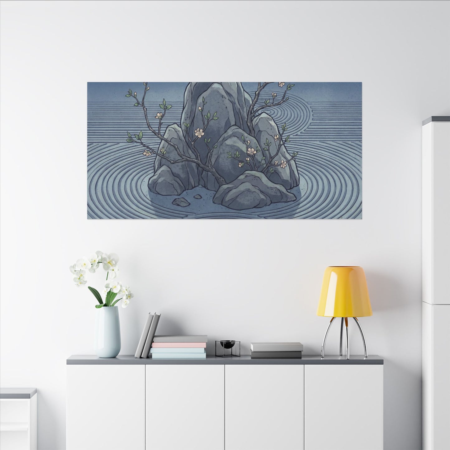 Spring Rock Garden Ukiyo E Inspired Canvas Art | Tranquil Decor