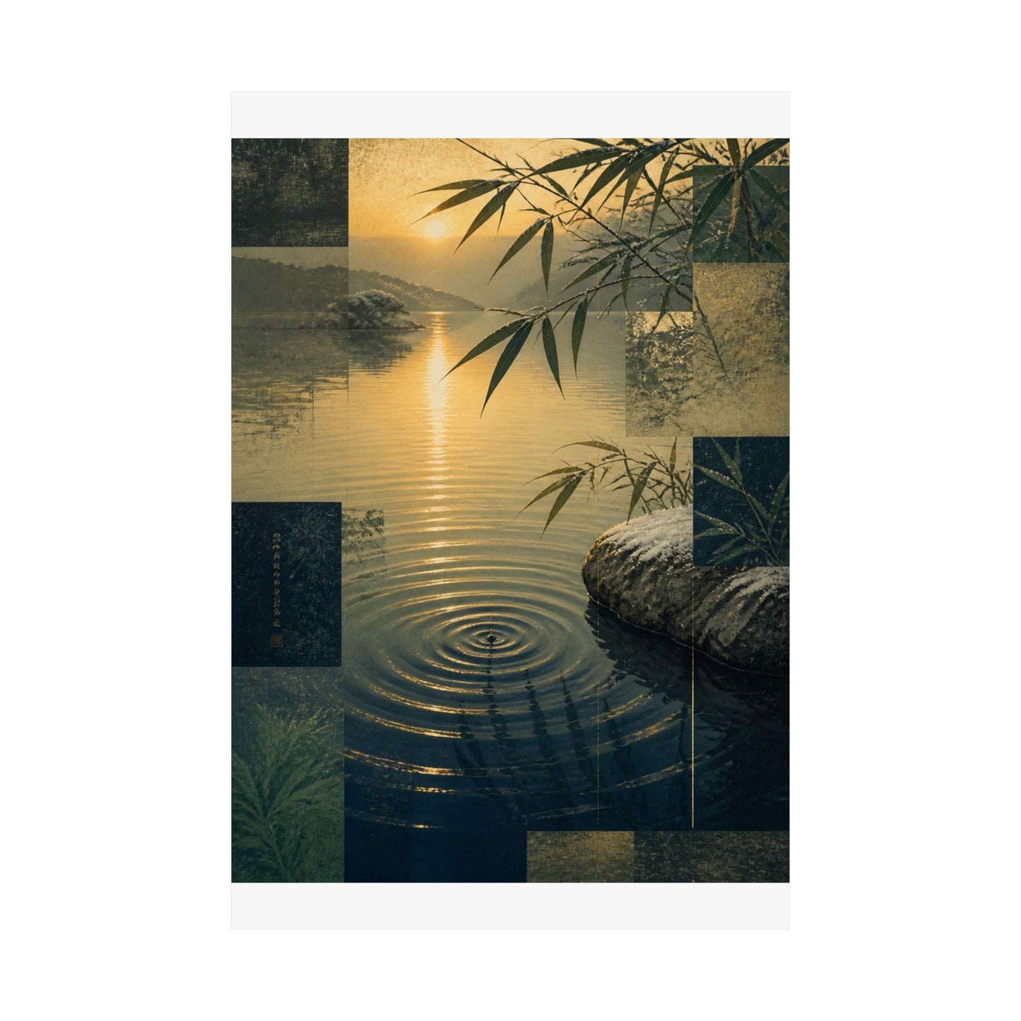 Winter Water Ripple Ukiyo E Inspired Wall Art Print | Tranquil Decor