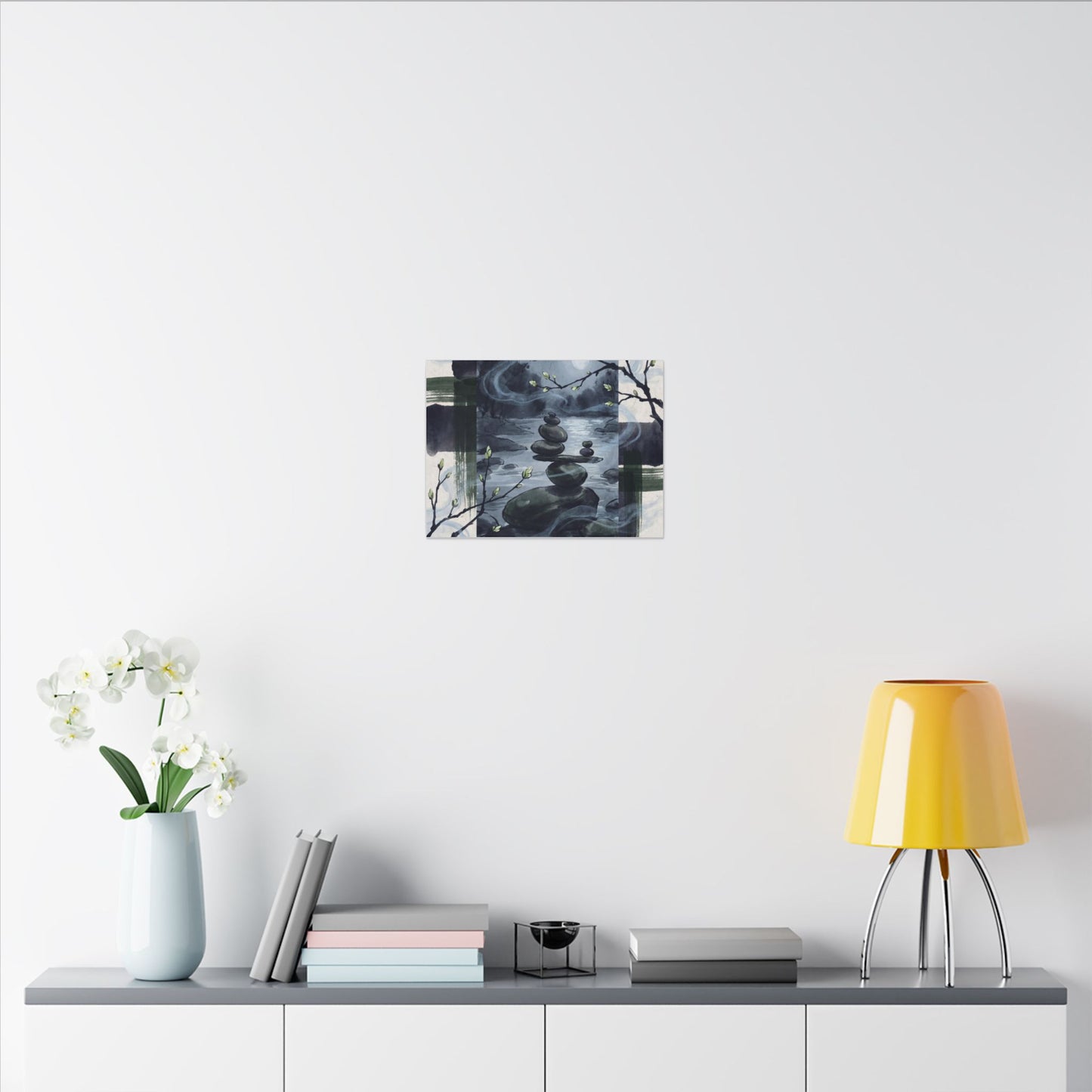Moonlight River Stones Canvas Art - Zen Shibui