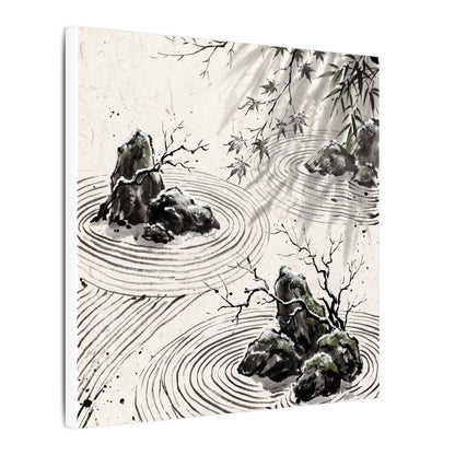 Rock Garden Canvas Art | Winter Zen Sumi E Art