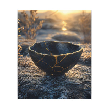 Ceramic Bowl Canvas Art | Winter Kintsugi Gold Repair Art