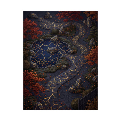 Moonlit Garden Wall Art Print | Autumn Kintsugi Gold Vein Art