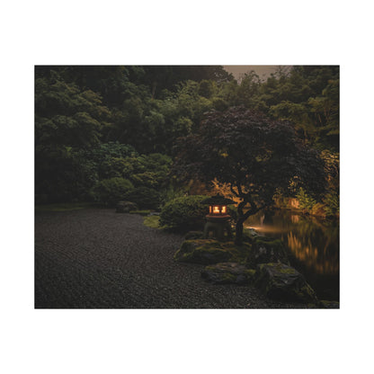 Dark Japandi Moonlit Garden in Golden Hour | Moody Minimal Canvas Art