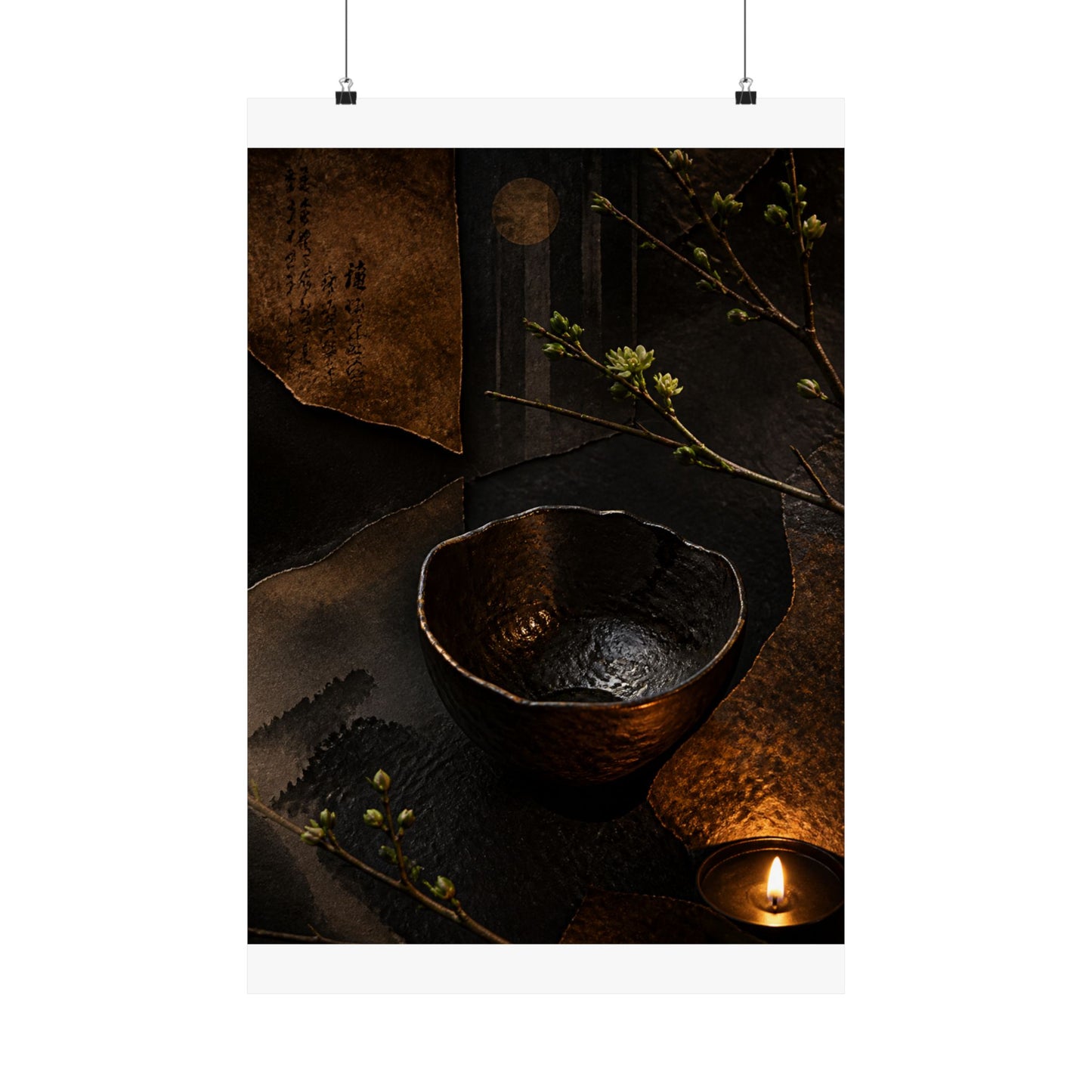 Moody Ceramic Bowl Wall Art Print - Shadow Zen Dark Japandi