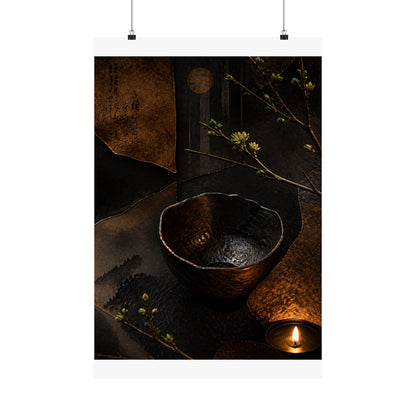Moody Ceramic Bowl Wall Art Print - Shadow Zen Dark Japandi
