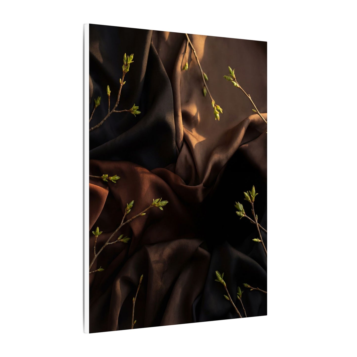 Dark Japandi Silk Drape in Golden Hour | Moody Minimal Canvas Art