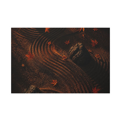 Dark Japandi Rock Garden in Golden Hour | Charcoal Ink Canvas Art