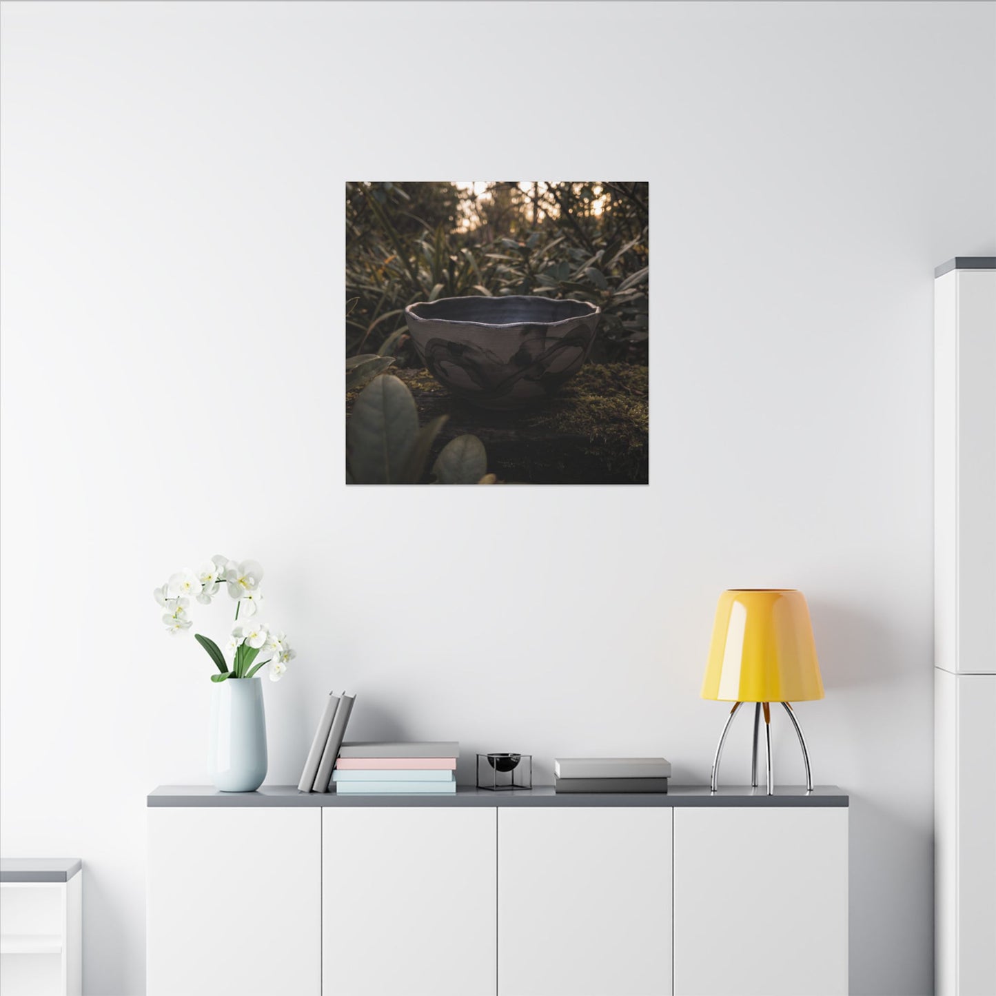 Ceramic Bowl Canvas Art | Summer Dark Japandi Charcoal Ink Art