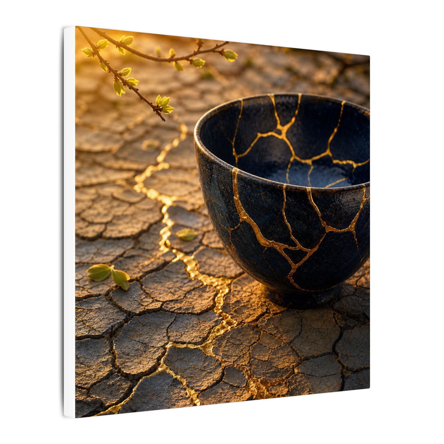 Golden Hour Cracked Earth Canvas Art - Kintsugi Fukinsei