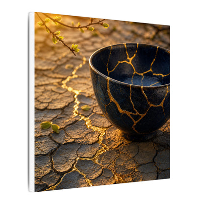 Golden Hour Cracked Earth Canvas Art - Kintsugi Fukinsei