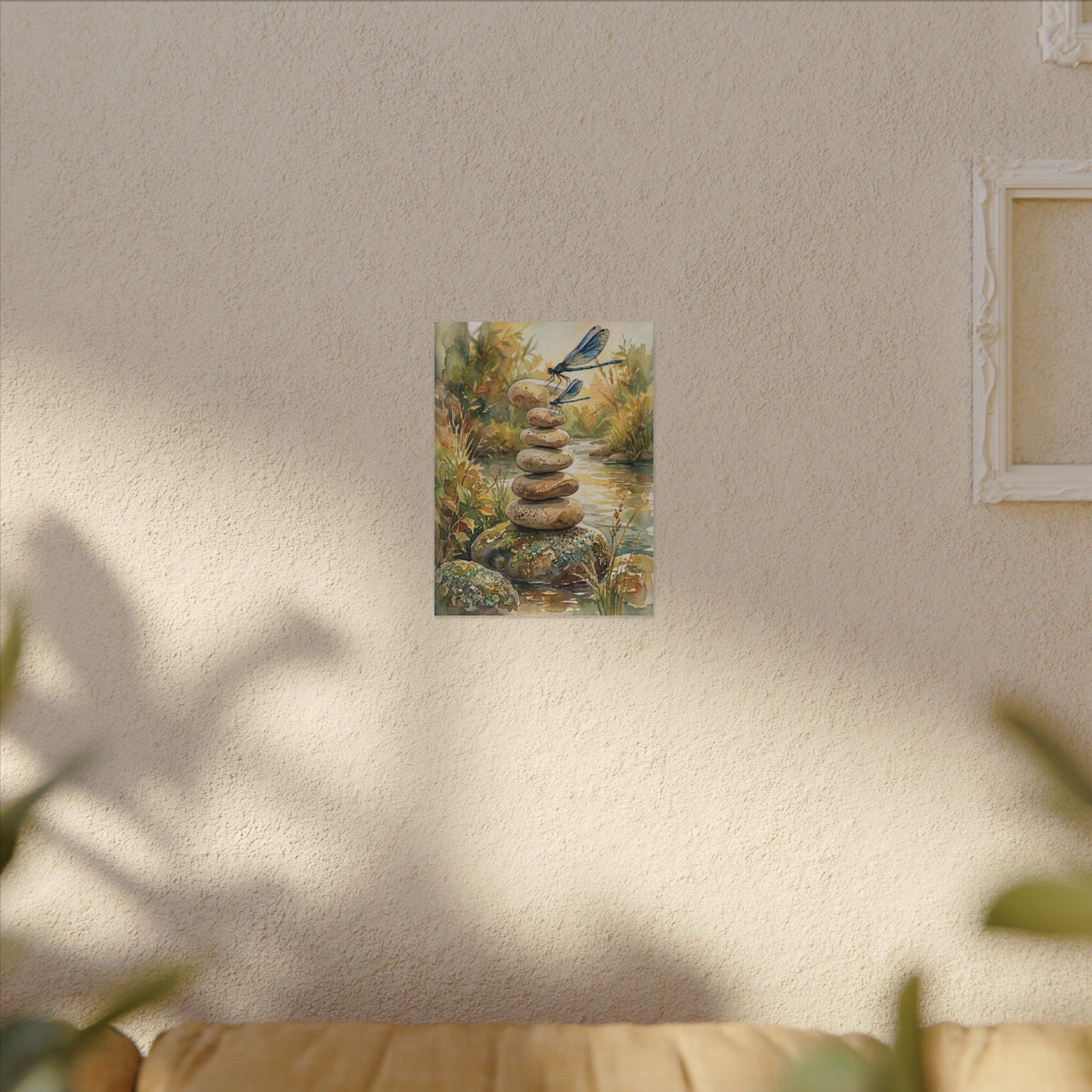 River Stones Summer Canvas Art | Japandi Cozy Design