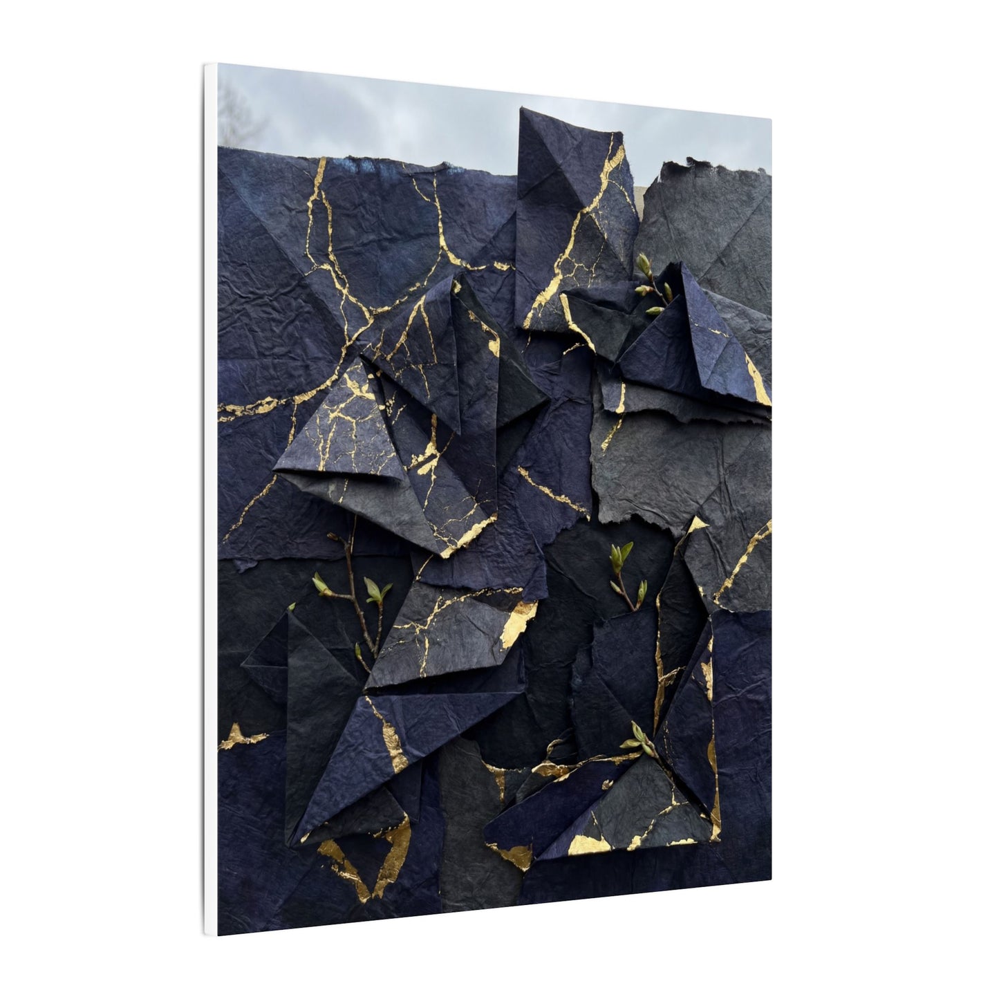 Beautiful Paper Fold Canvas Art - Crackle Gold Kintsugi