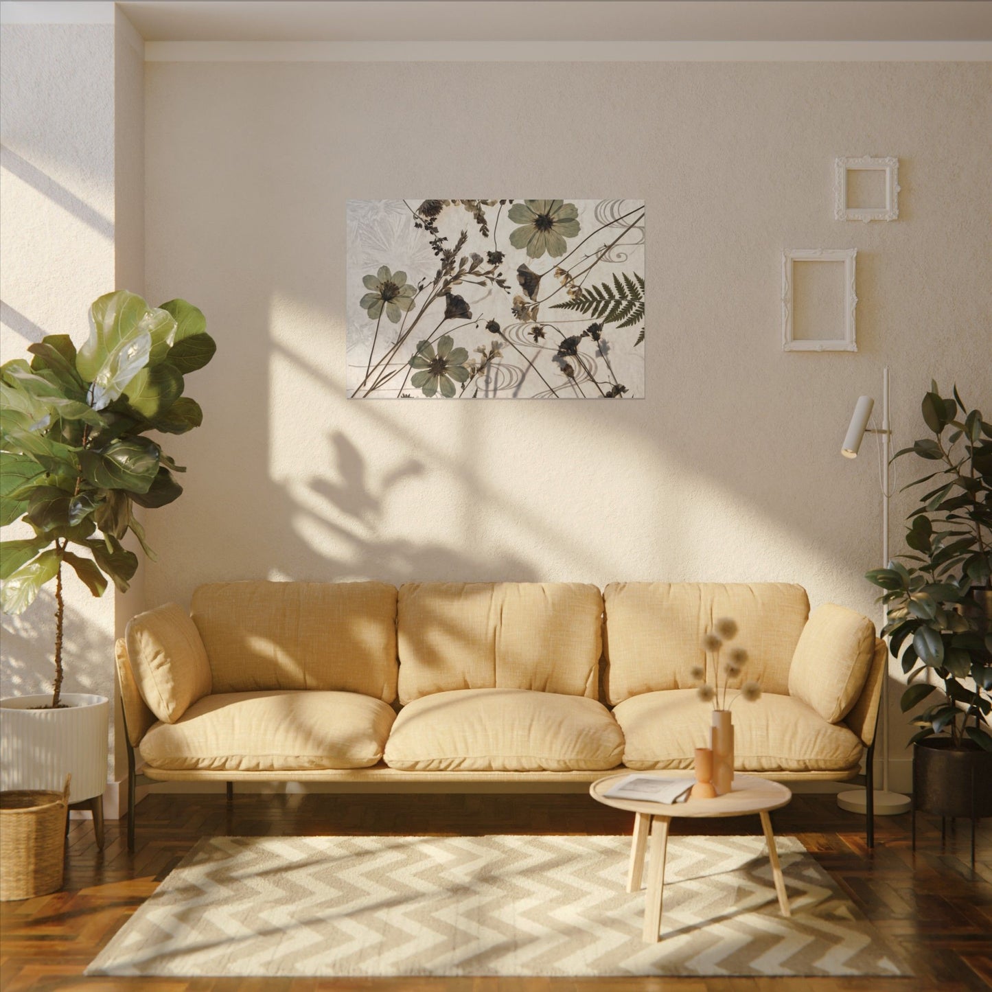 Japandi Dried Flowers in Golden Hour | Japanese Pattern Canvas Art