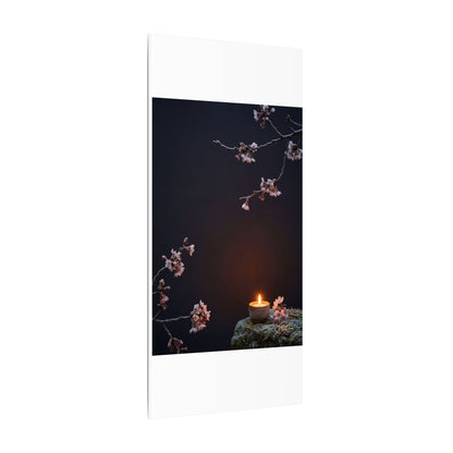 Dark Japandi Cherry Blossom in Candlelight | Moody Minimal Canvas Art
