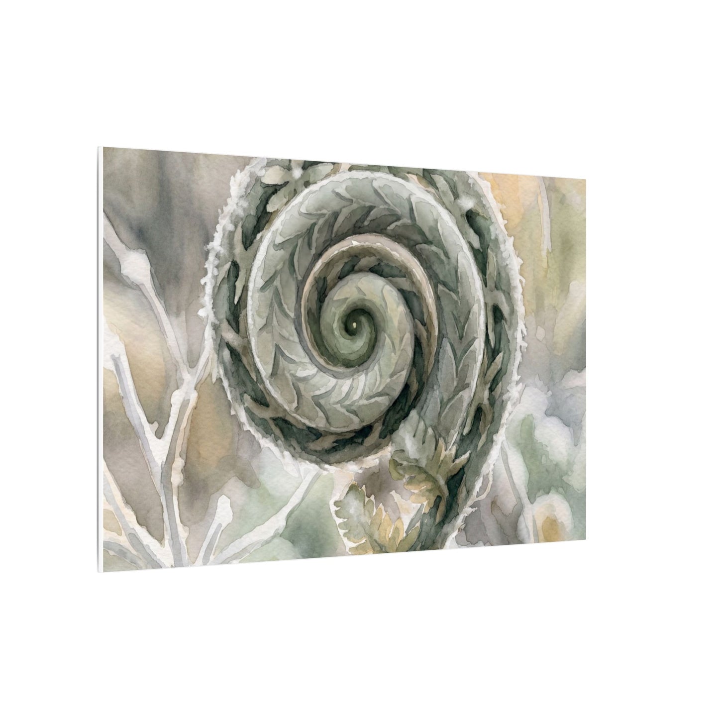 Winter Fern Unfurling Watercolor Canvas Art | Cozy Decor