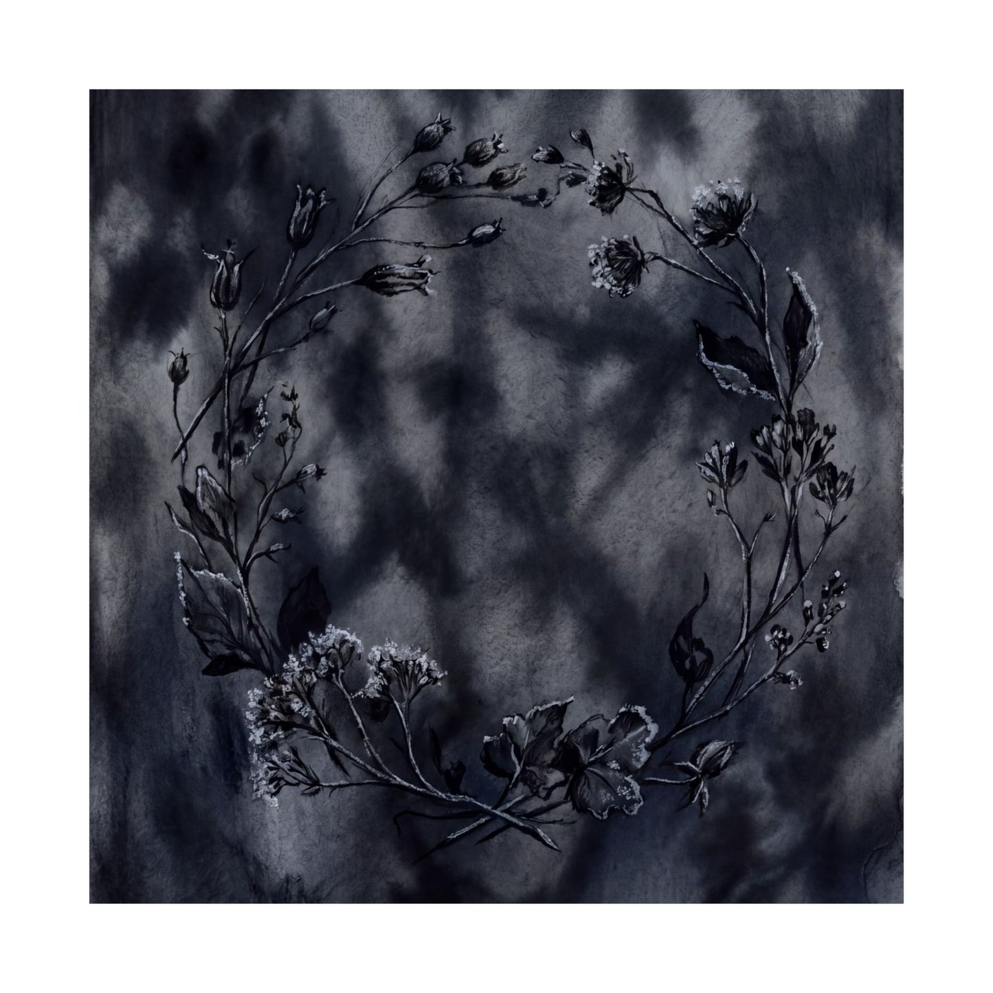 Dried Flowers Shadow Zen Wall Art Print | Bold Dark Japandi Art