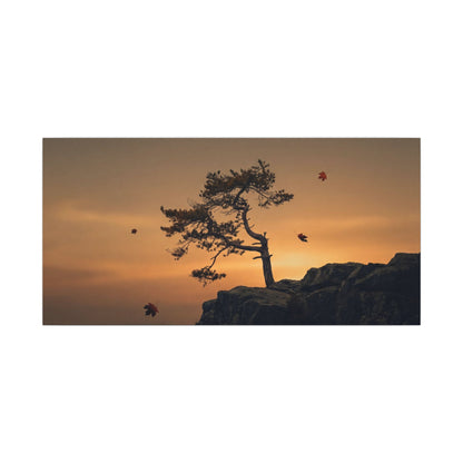 Dark Japandi Pine Tree in Golden Hour | Moody Minimal Canvas Art