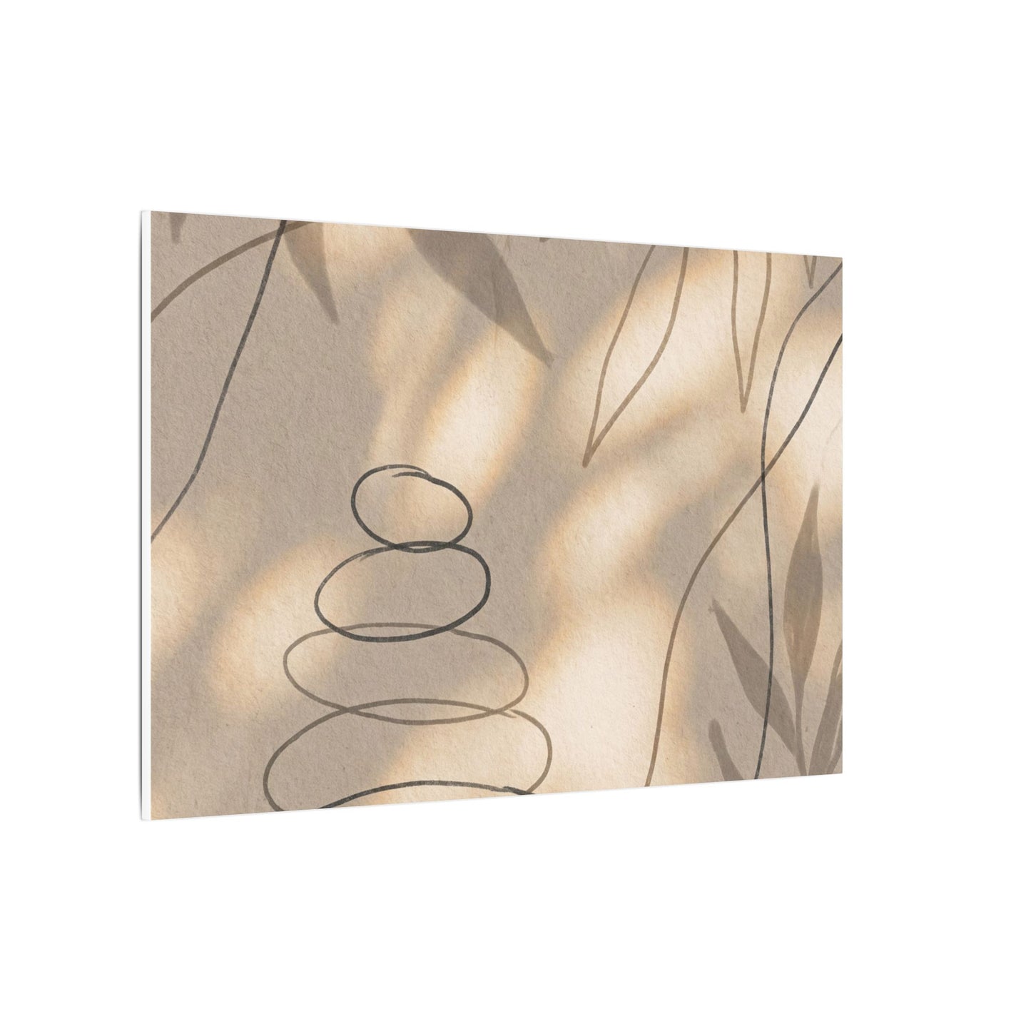 River Stones Minimal Line Canvas Art | Earthy Japandi Art