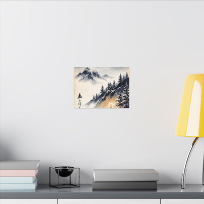 Mountain Mist Canvas Art | Winter Zen Ukiyo E Inspired Art