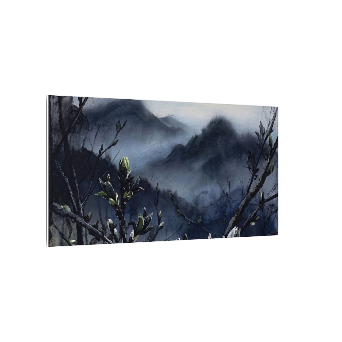 Mountain Mist Spring Canvas Art | Dark Japandi Atmospheric Design