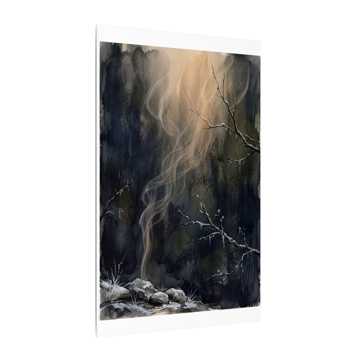 Incense Smoke Winter Canvas Art | Dark Japandi Moody Design
