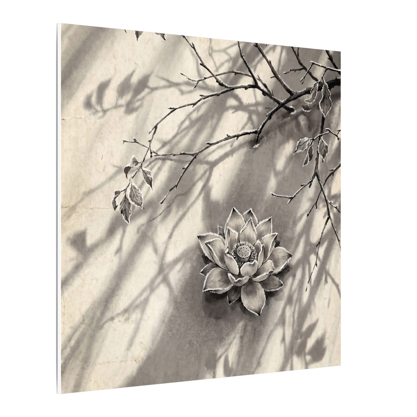 Winter Lotus Flower Sumi E Canvas Art | Contemplative Decor