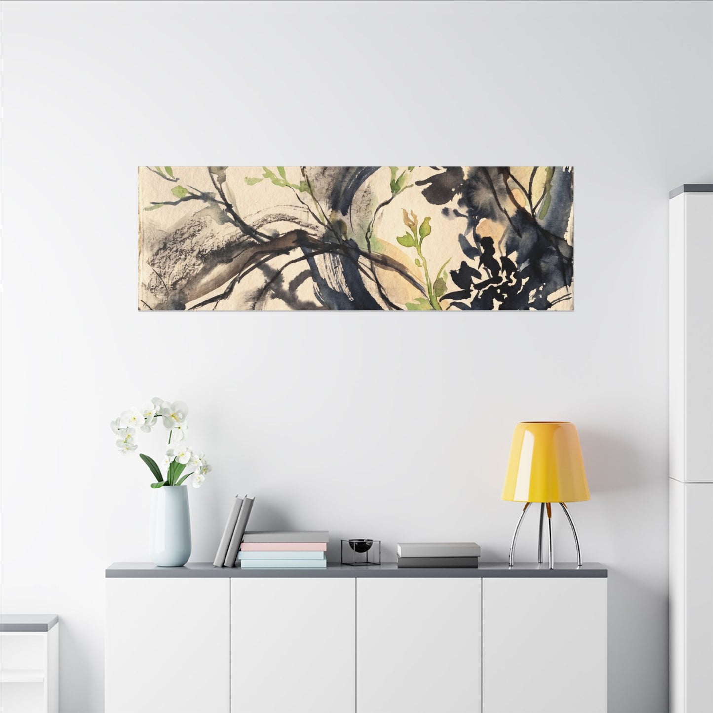 Ma Shadow Play Canvas Art - Dark Japandi Charcoal Ink