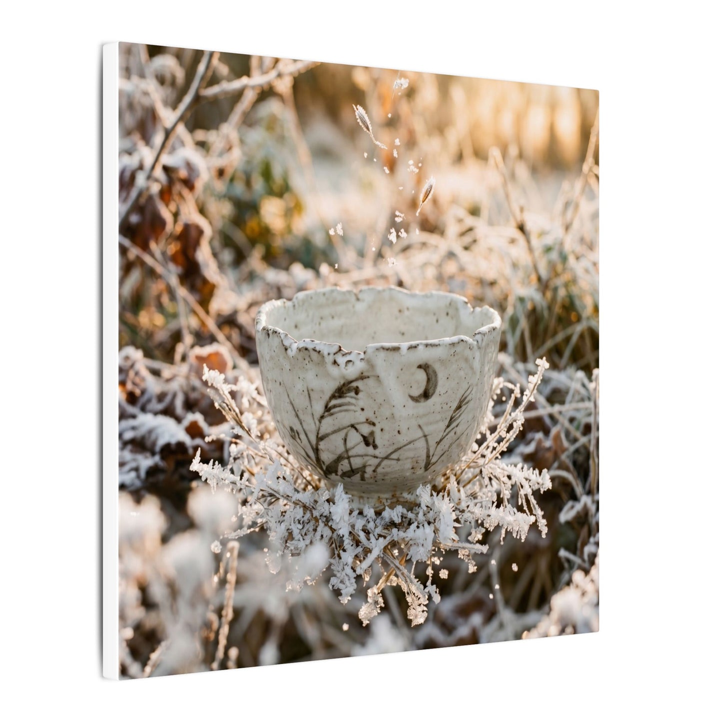 Japandi Ceramic Bowl in Golden Hour | Japanese Pattern Canvas Art