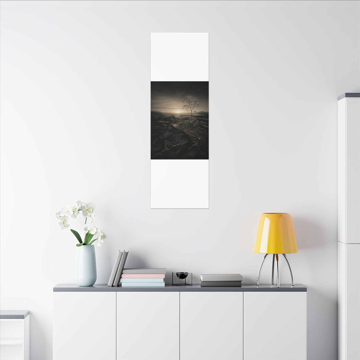 Dawn Cracked Earth Canvas Art - Dark Japandi Mono No Aware