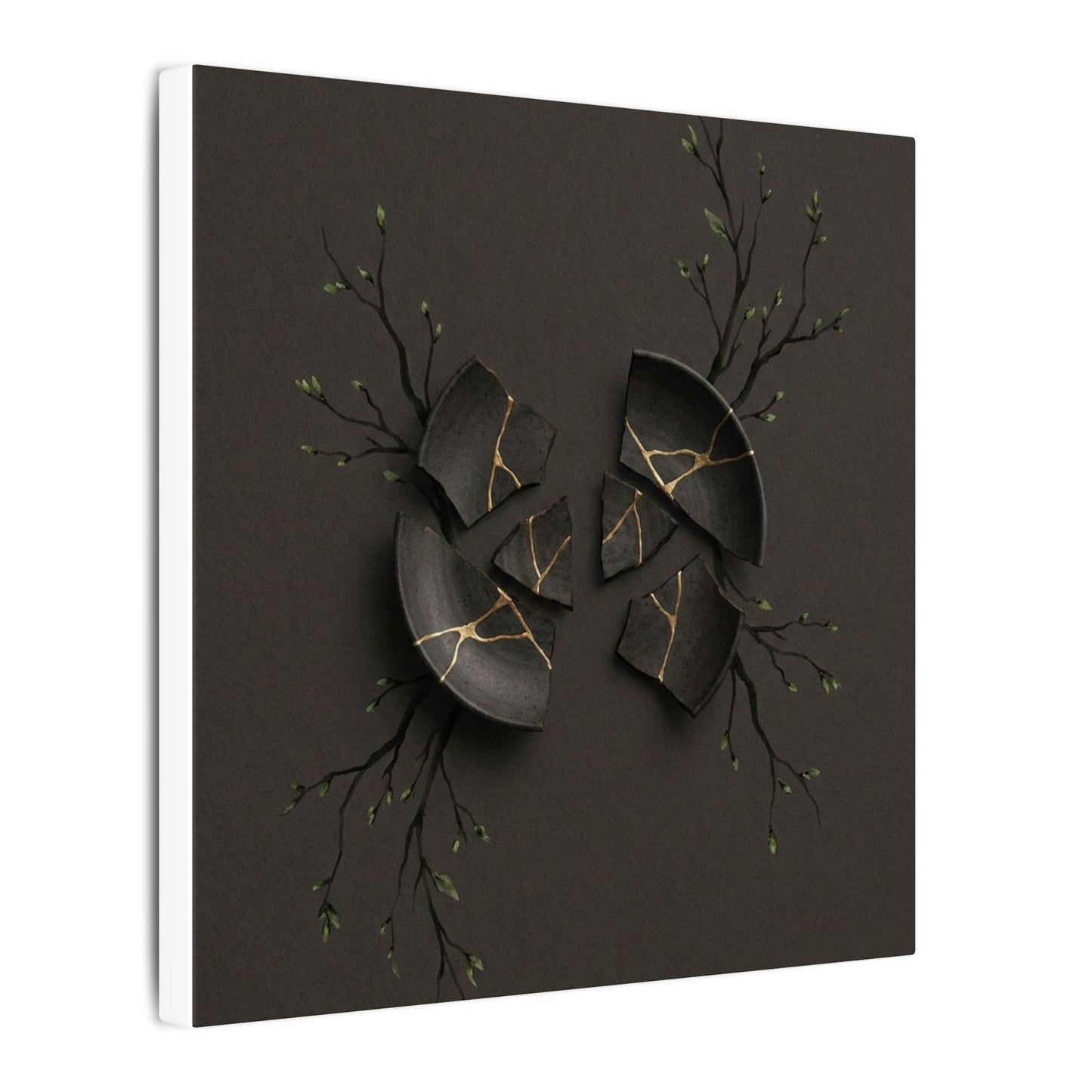Sophisticated Broken Pottery Canvas Art - Charcoal Ink Dark Japandi