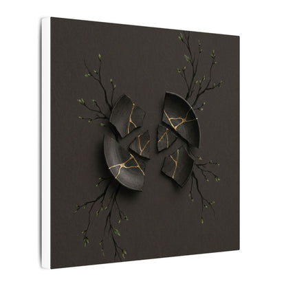 Sophisticated Broken Pottery Canvas Art - Charcoal Ink Dark Japandi