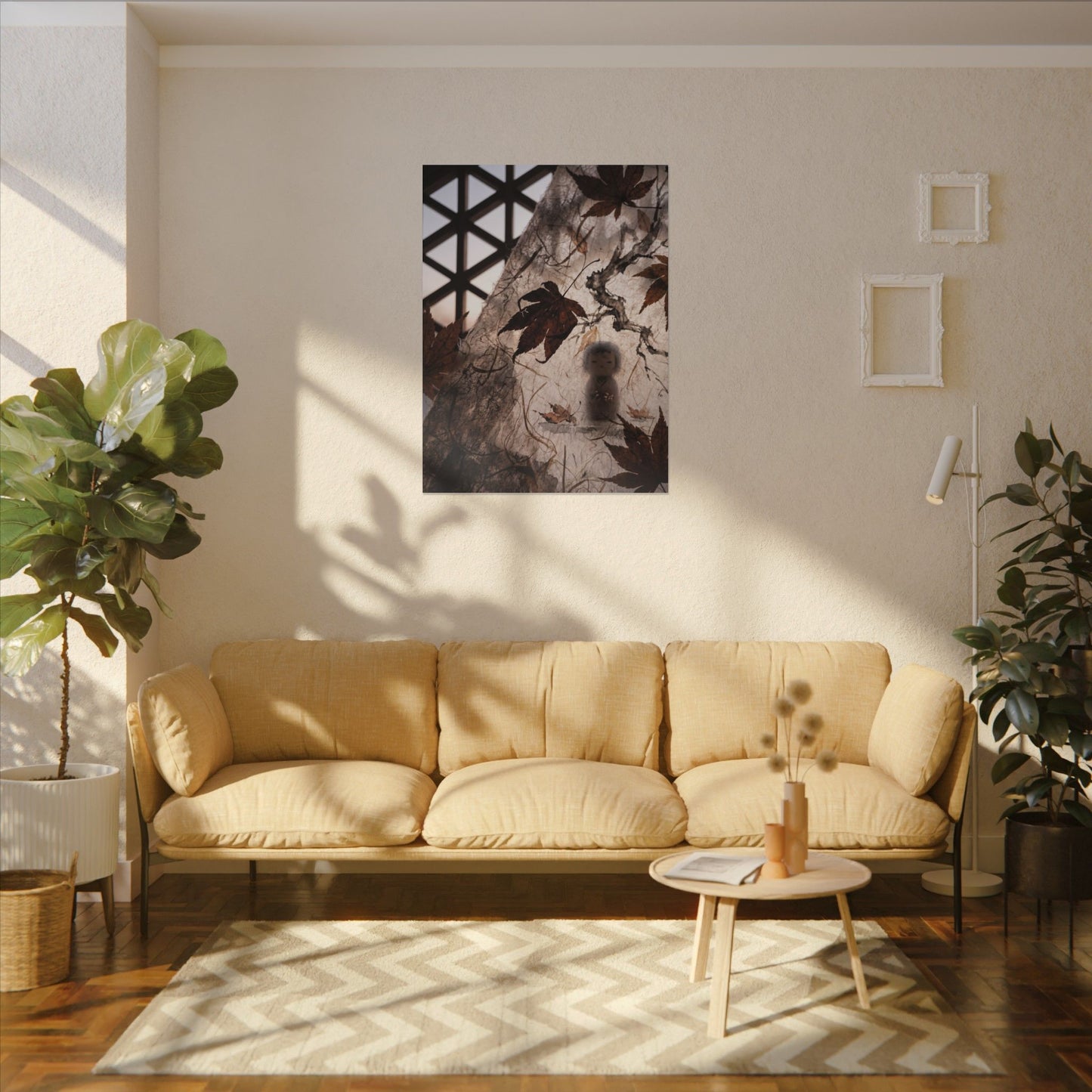 Shoji Screen Autumn Canvas Art | Dark Japandi Atmospheric Design
