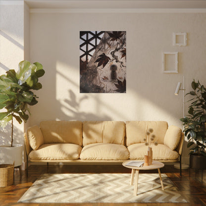 Shoji Screen Autumn Canvas Art | Dark Japandi Atmospheric Design
