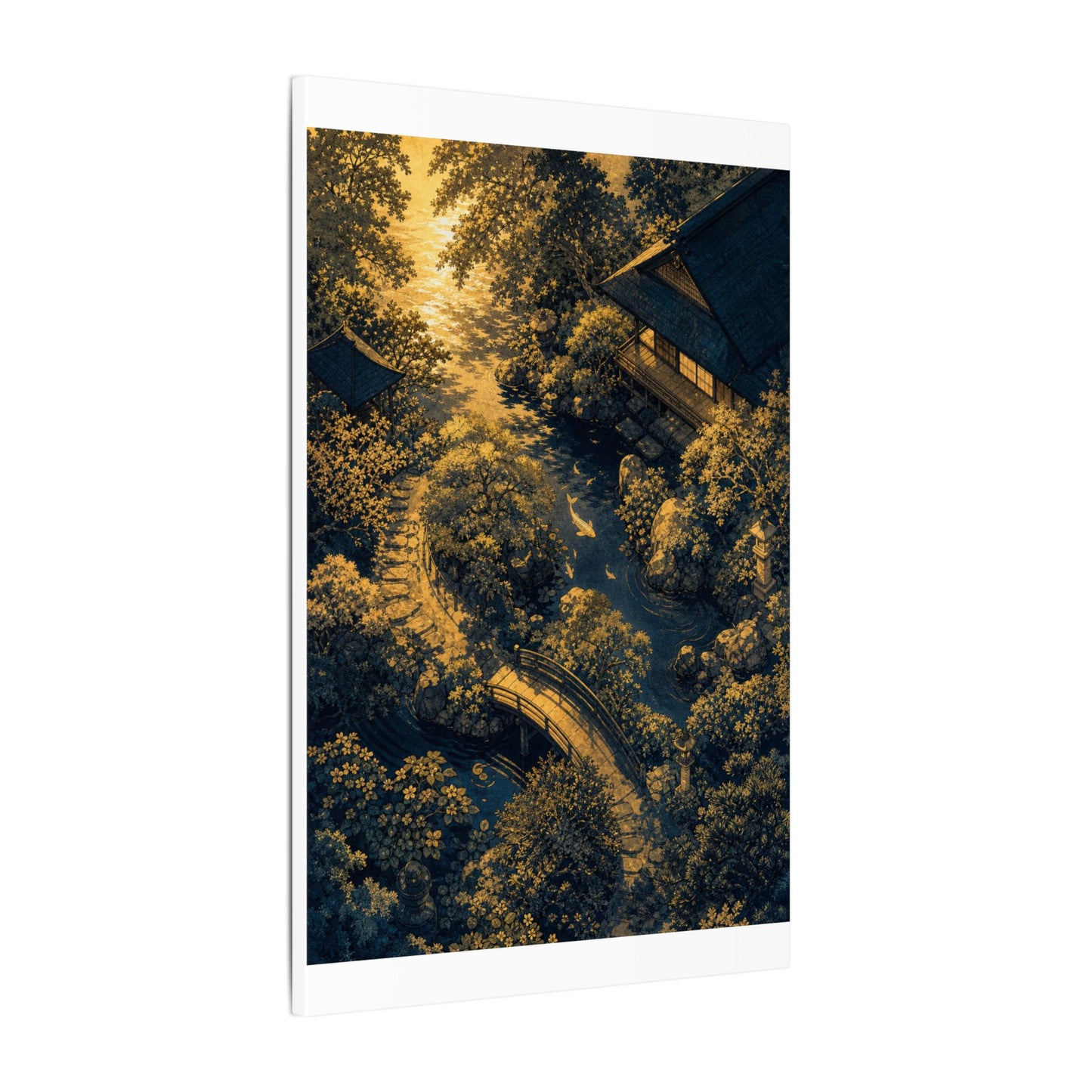 Contemplative Moonlit Garden Canvas Art - Ukiyo E Inspired Zen