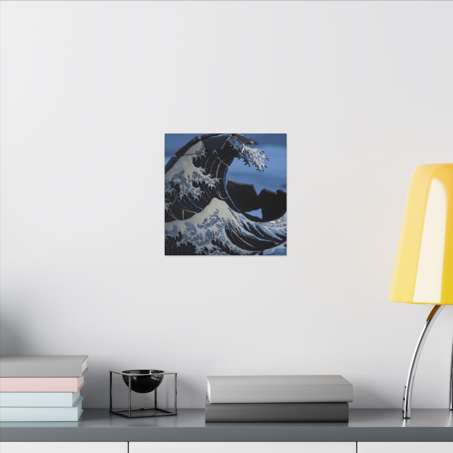 Ocean Wave Canvas Art | Winter Kintsugi Gold Repair Art