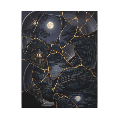 Kintsugi Moonlit Garden in Golden Hour | Gold Repair Canvas Art