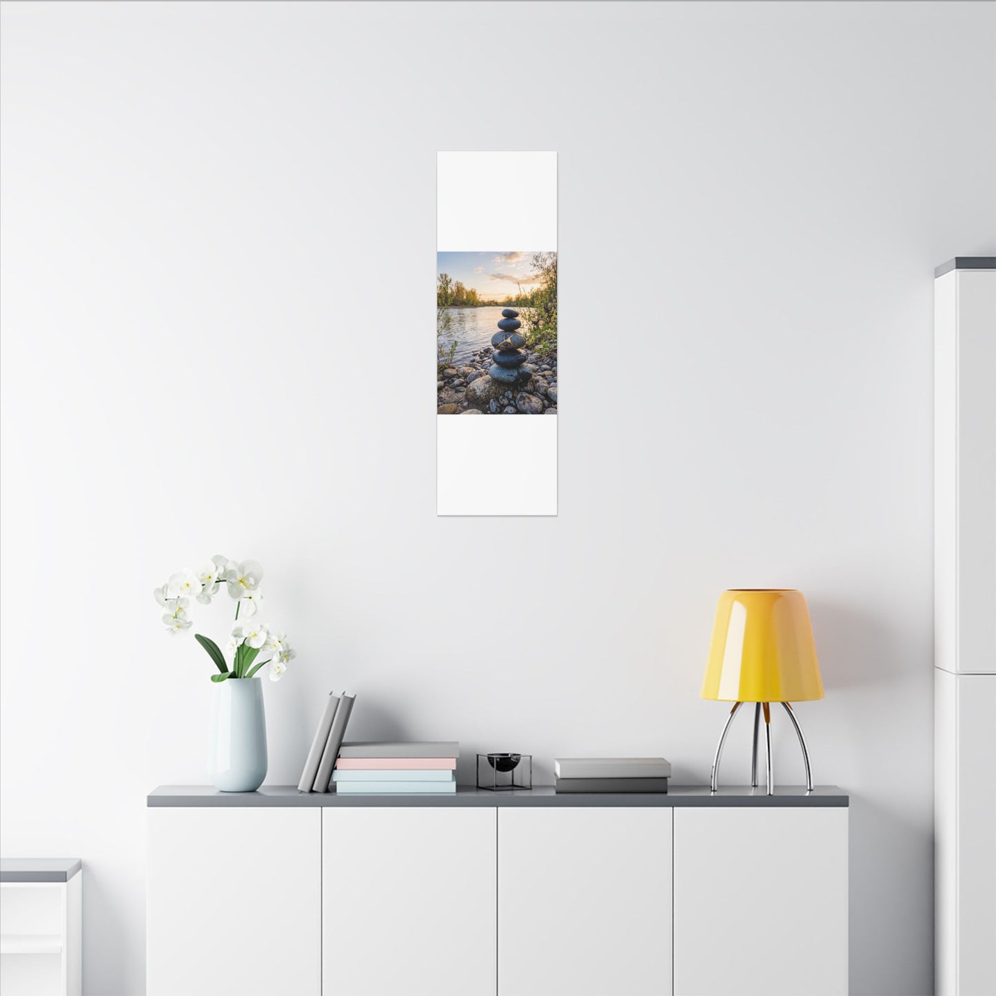 Kintsugi River Stones in Golden Hour | Gold Vein Canvas Art