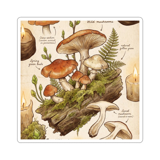 Enchanting Wild Mushrooms Sticker - Forest Whimsy Cottagecore Art Print