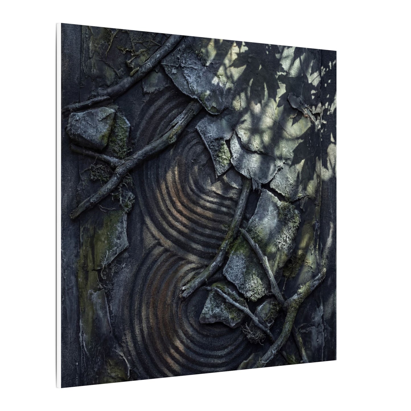 Rock Garden Canvas Art | Winter Dark Japandi Dark Texture Art