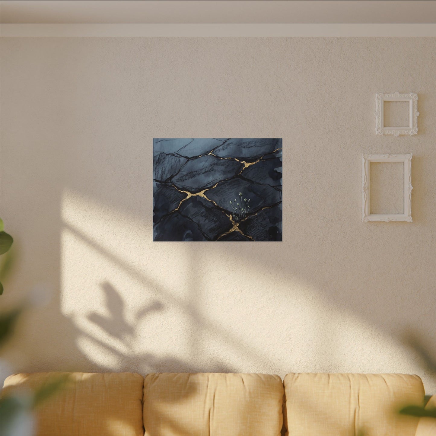 Mono No Aware Cracked Earth Canvas Art - Dark Japandi Charcoal Ink
