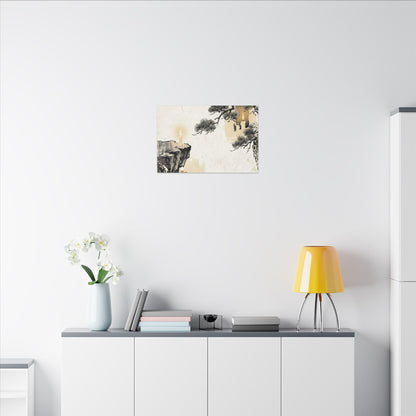 Japandi Pine Tree in Candlelight | Japanese Pattern Canvas Art