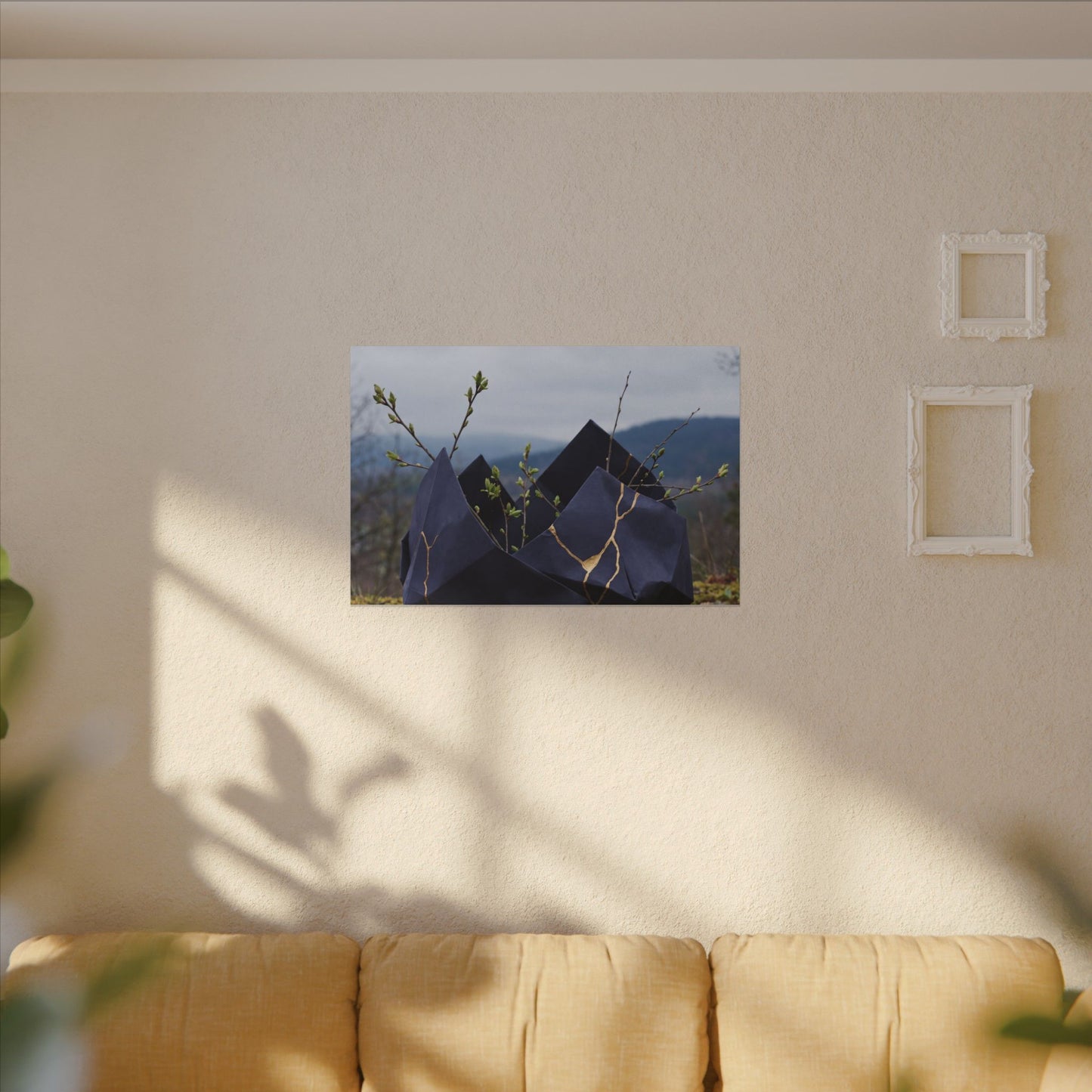 Paper Fold Canvas Art | Spring Kintsugi Gold Repair Art
