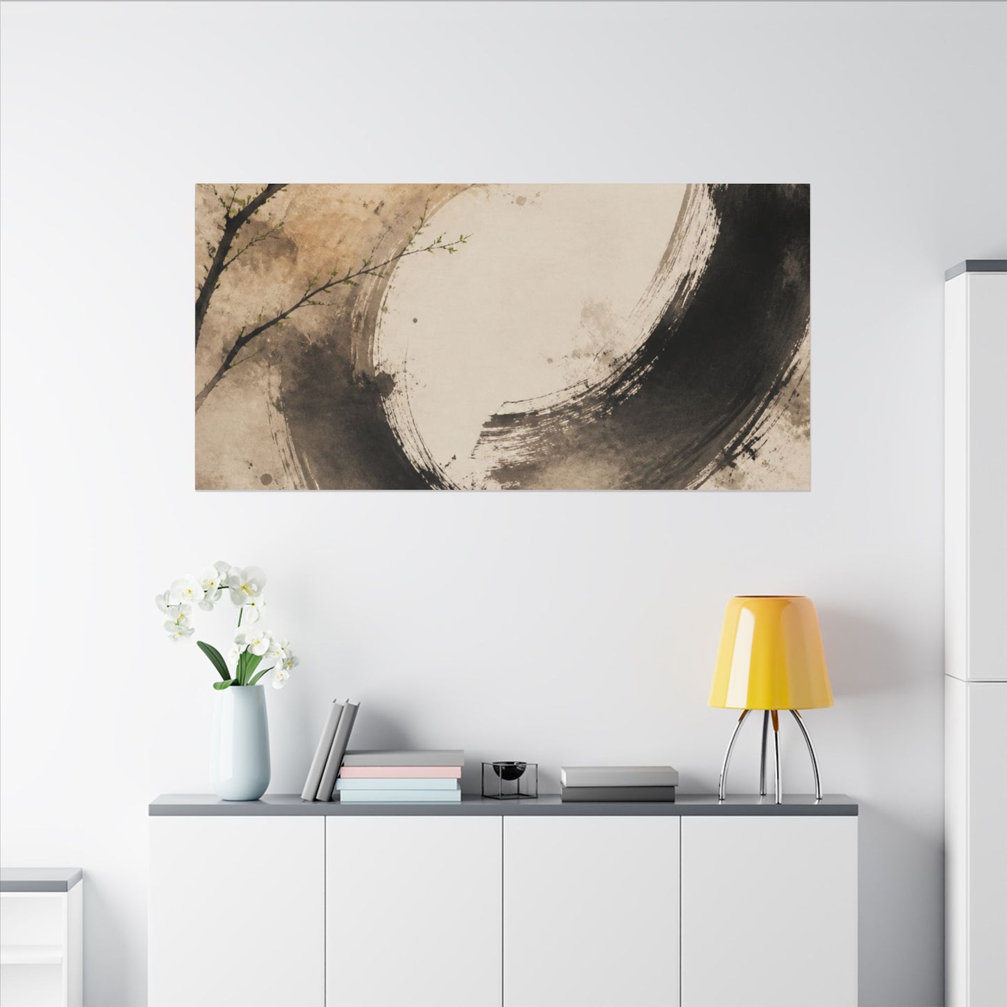 Japandi Ink Brushstroke in Golden Hour | Watercolor Canvas Art