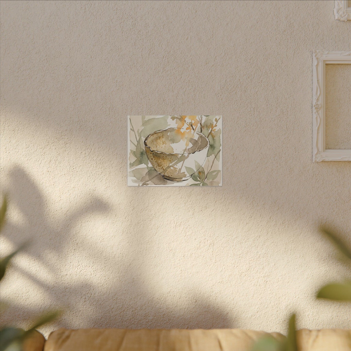 Spring Ceramic Bowl Watercolor Canvas Art | Neutral Decor