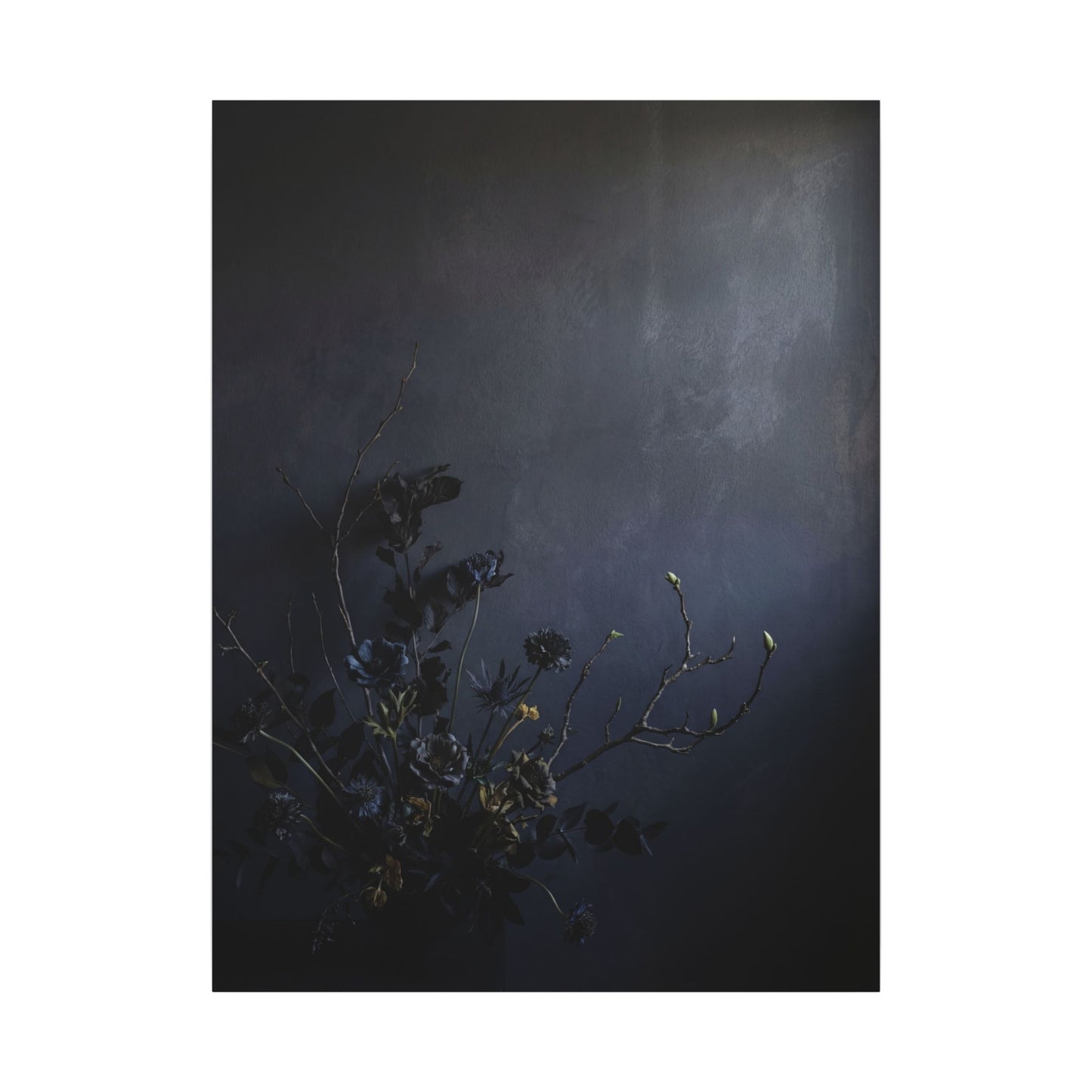 Dried Flowers Spring Canvas Art | Dark Japandi Moody Design