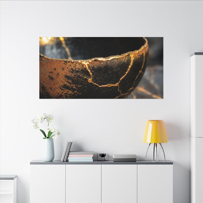 Kintsugi Ceramic Bowl in Golden Hour | Gold Vein Canvas Art