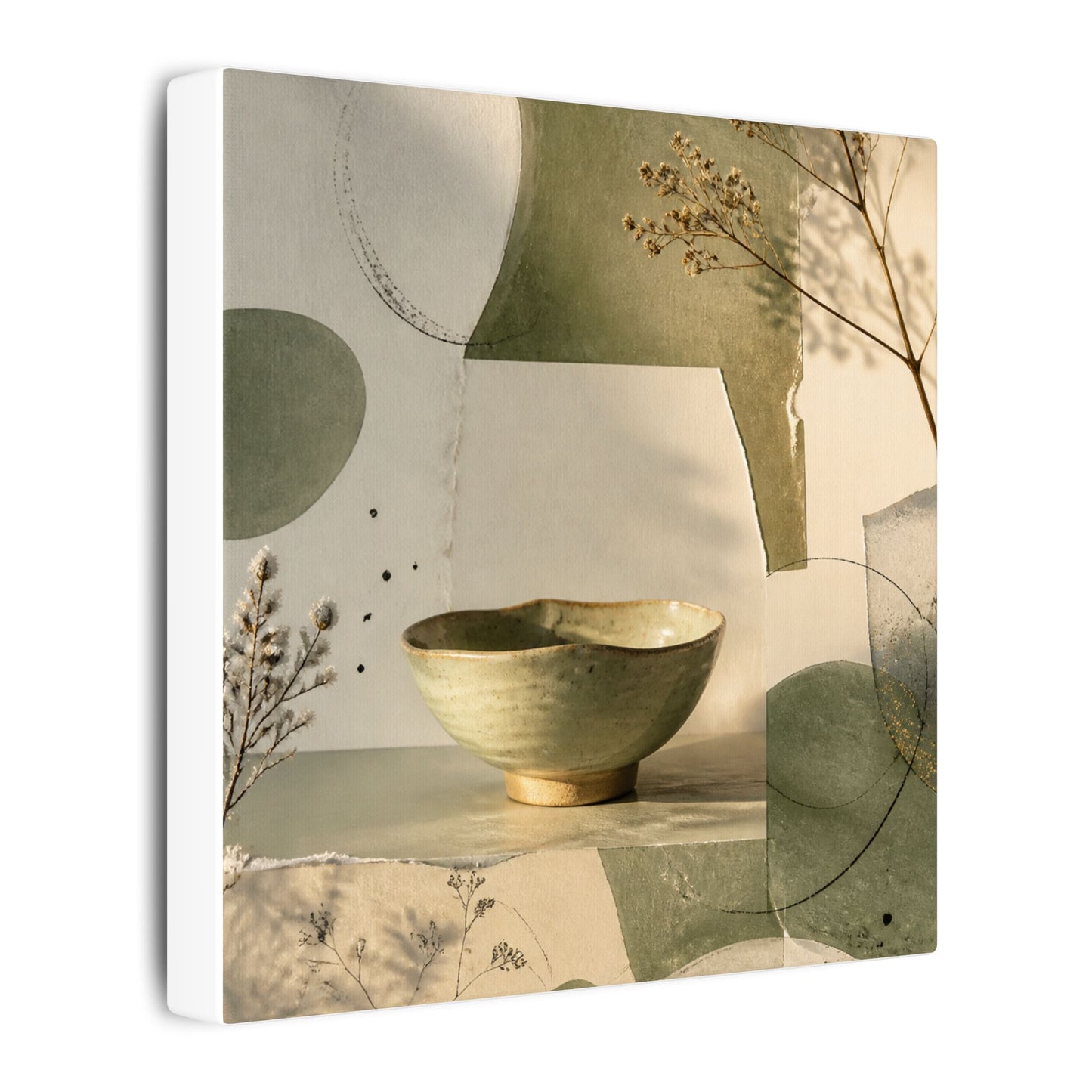 Warm Ceramic Bowl Canvas Art - Minimal Line Japandi